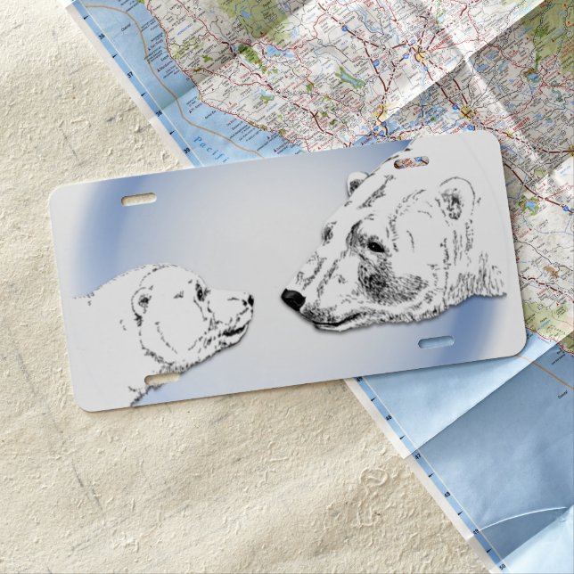 Polar Bear License Mother & Bear Cub License Plate (In Situ)