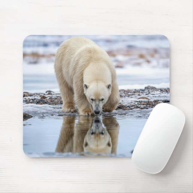 Polar Bear Looking at its Reflection Mouse Pad (With Mouse)
