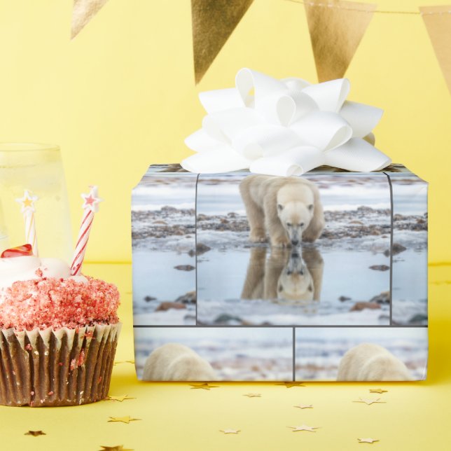 Polar Bear Looking at its Reflection Wrapping Paper (Birthday Party)