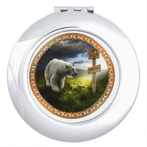 polar bear looking at the north pole wooden sign vanity mirror