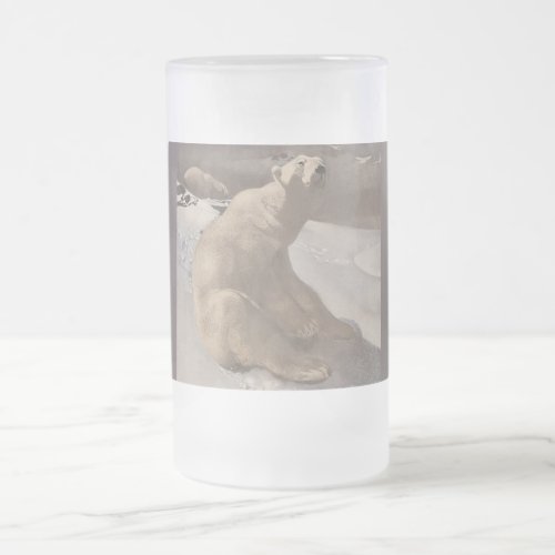 Polar bear lounging in snow vintage illustration frosted glass beer mug