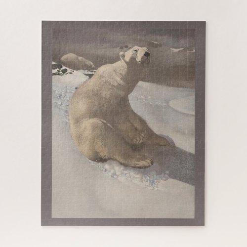 Polar bear lounging in snow vintage illustration jigsaw puzzle