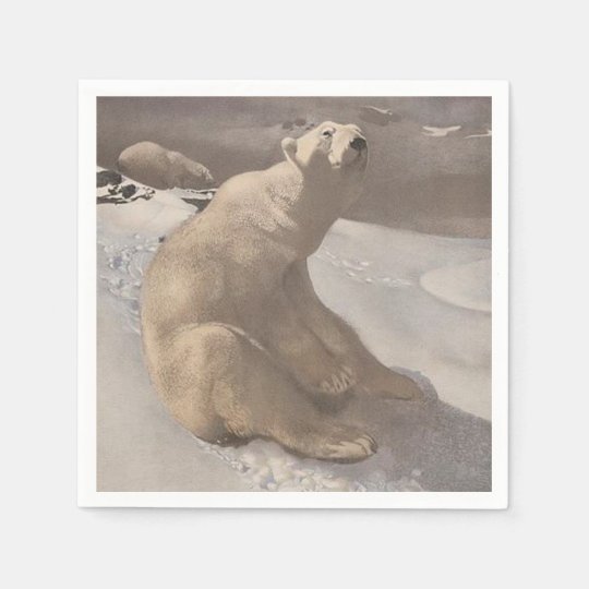 Polar Bear Lounging In Snow Vintage Illustration Napkin Zazzle Com