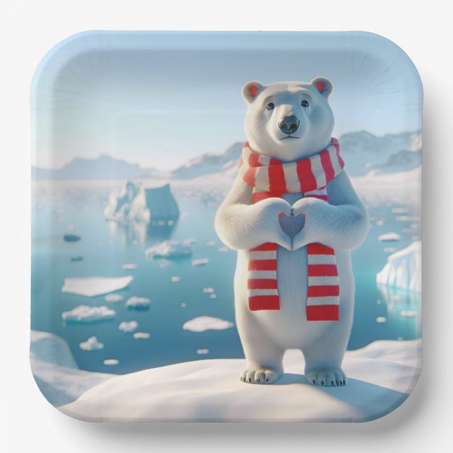 Polar Bear Love Paper Plates (Front)