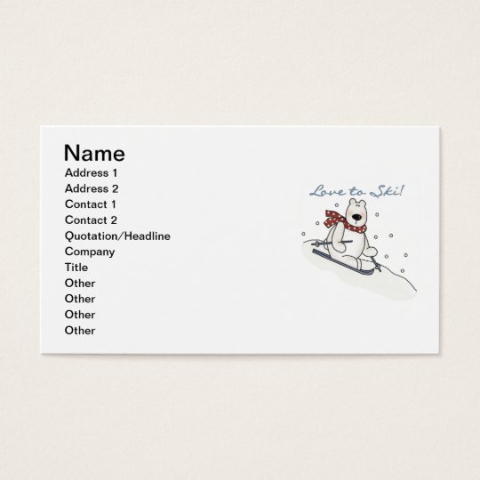 Polar Bear Love to Ski T-shirts and Gifts Business Card
