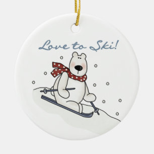 Polar Bear Love to Ski T-shirts and Gifts Ceramic Ornament