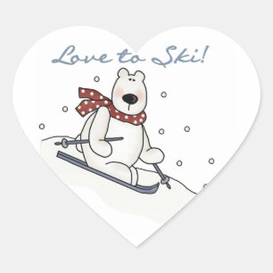 Polar Bear Love to Ski T-shirts and Gifts Heart Sticker