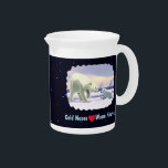 Polar Bear - Mama Nose Best Drink Pitcher<br><div class="desc">A polar bear cub seeks reassurance from its mother on the arctic ice pack. Text reading "Cold Noses  Warm Hearts" and a red heart also appear. All on a starfield background.</div>
