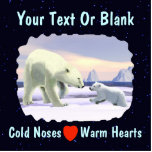 Polar Bear - Mama Nose Best Statuette<br><div class="desc">A polar bear cub seeks reassurance from its mother on the arctic ice pack. Text reading "Cold Noses  Warm Hearts" and a red heart also appear. All on a starry background. Add your own additional text.</div>