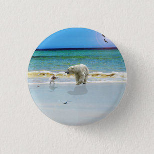 Polar Bear Meets Jack Russell,  Badge Button