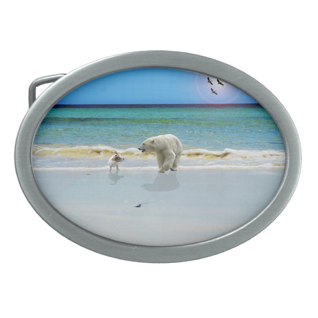 Polar Bear Meets Jack Russell, Belt Buckle (Front)