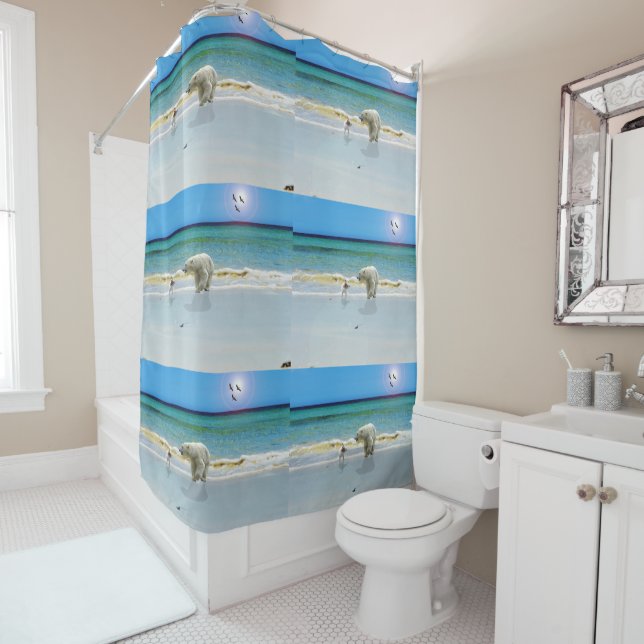 Polar Bear Meets Jack Russell,  Shower Curtain (In Situ)