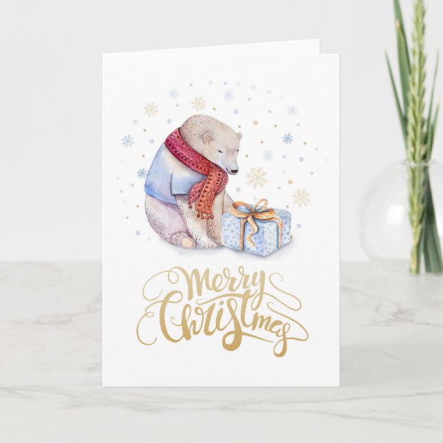 Polar Bear Merry Christmas Holiday Card (Front)