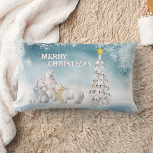 Polar Bear Merry Christmas Lumbar Pillow