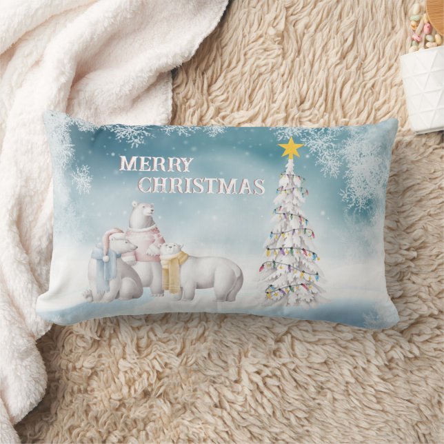 Polar Bear Merry Christmas Lumbar Pillow (Blanket)