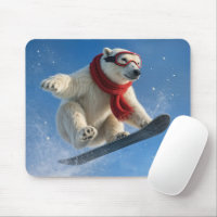 Polar Bear Mid-air on a Snowboard