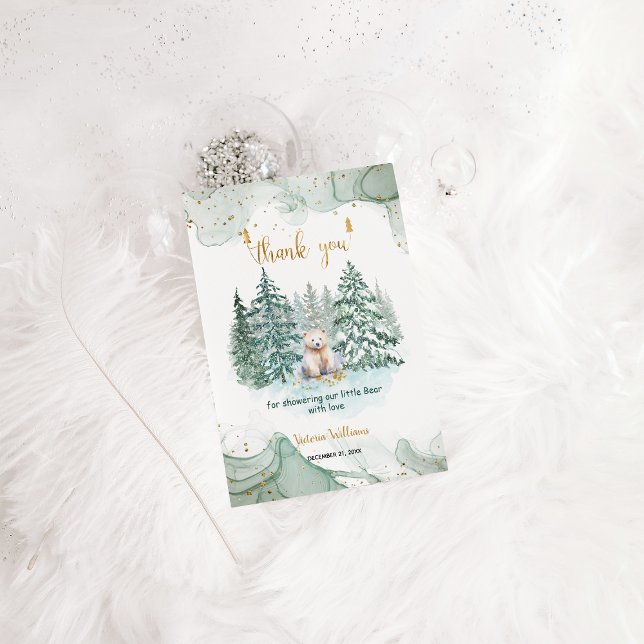 Polar Bear Minimalist Winter Baby Shower  Thank You Card (Creator Uploaded)
