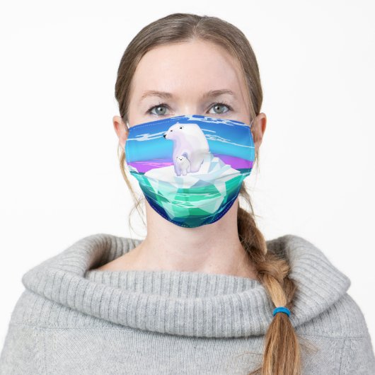 Polar Bear Mom and Baby on Iceberg Adult Cloth Face Mask (Worn)
