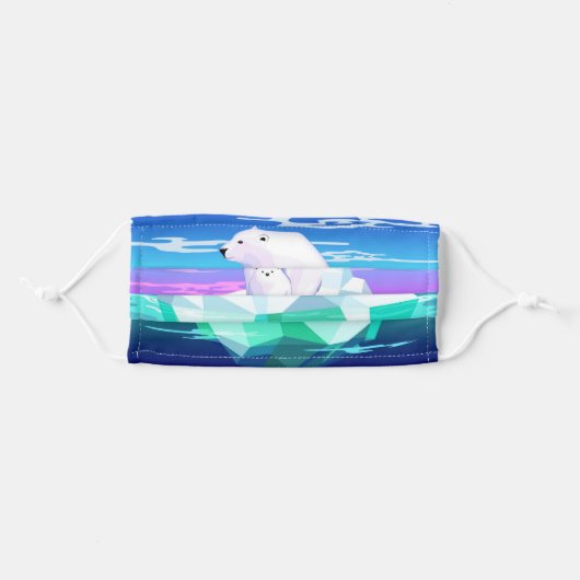 Polar Bear Mom and Baby on Iceberg Adult Cloth Face Mask (Front, Folded)