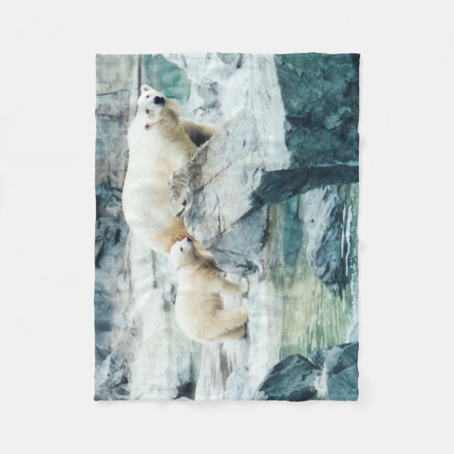 Polar Bear Mom and Cub Fleece Blanket (Front)