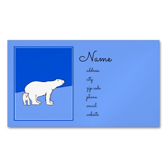 Polar Bear Mom and Cub Painting - Wildlife Art Business Card Magnet (Front)