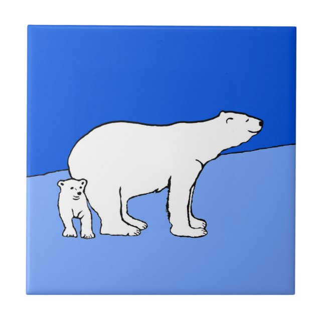 Polar Bear Mom and Cub Painting - Wildlife Art Ceramic Tile (Front)