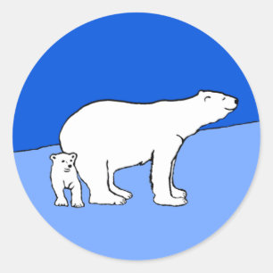 Polar Bear Mom and Cub Painting - Wildlife Art Classic Round Sticker