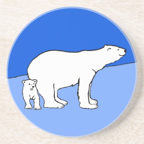 Polar Bear Mom and Cub Painting _ Wildlife Art Coaster