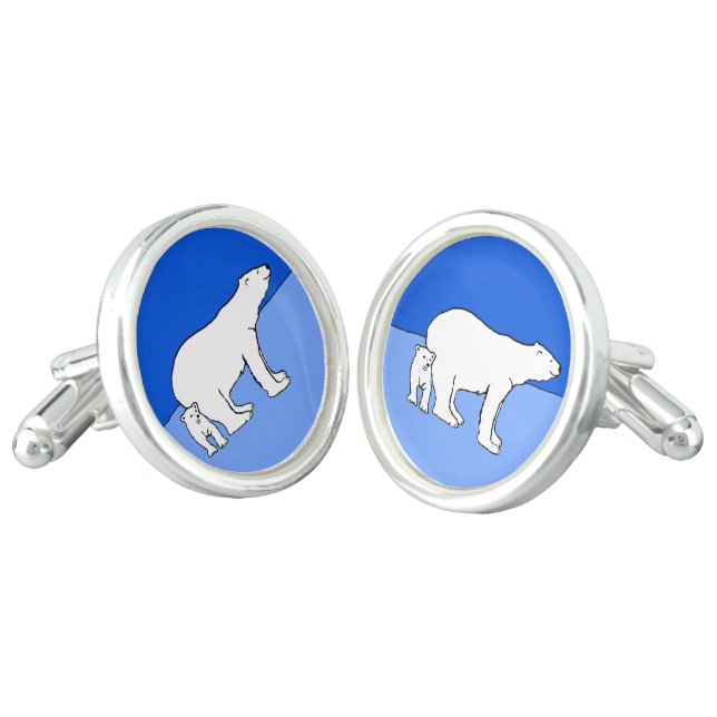 Polar Bear Mom and Cub Painting - Wildlife Art Cufflinks (Angled)