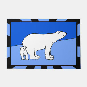 Polar Bear Mom and Cub Painting - Wildlife Art Doormat