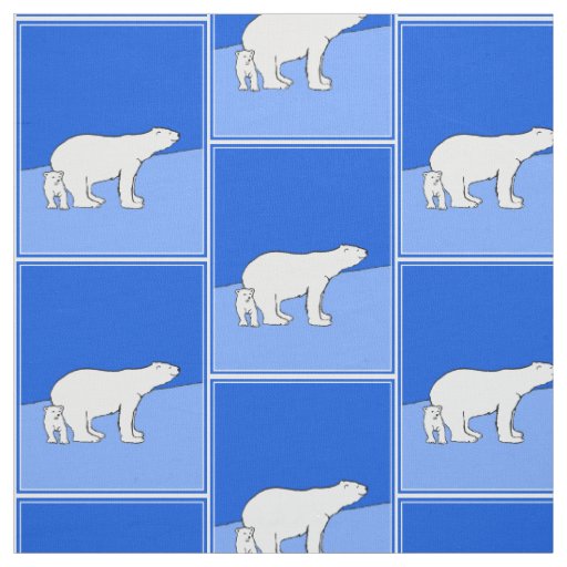 Polar Bear Mom and Cub Painting - Wildlife Art Fabric
