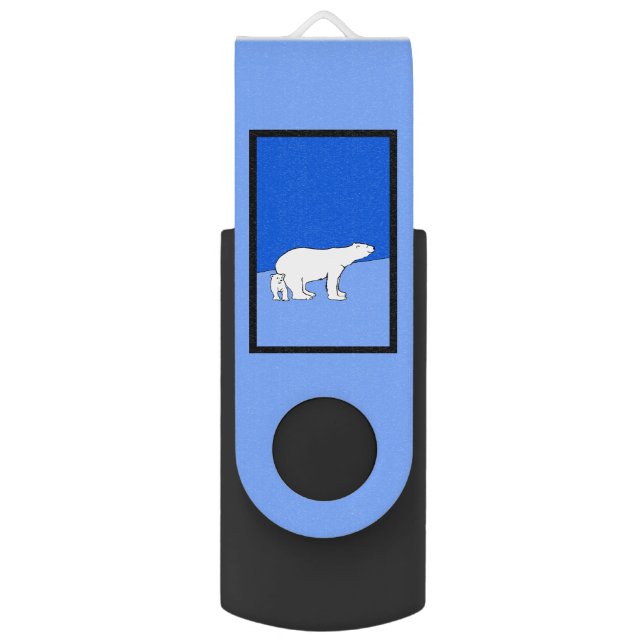 Polar Bear Mom and Cub Painting - Wildlife Art Flash Drive (Back (Vertical))