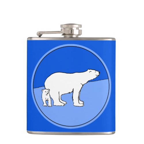 Polar Bear Mom and Cub Painting _ Wildlife Art Flask