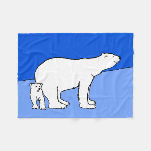 Polar Bear Mom and Cub Painting - Wildlife Art Fleece Blanket