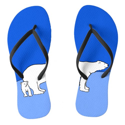 Polar Bear Mom and Cub Painting _ Wildlife Art Flip Flops