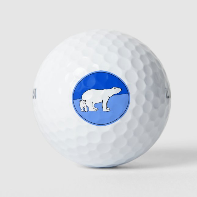 Polar Bear Mom and Cub Painting - Wildlife Art Golf Balls (Front)