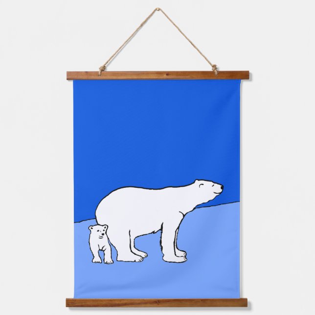 Polar Bear Mom and Cub Painting - Wildlife Art Hanging Tapestry (Front)