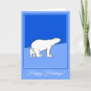 Polar Bear Mom and Cub Painting - Wildlife Art Holiday Card