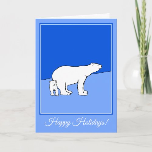 Polar Bear Mom and Cub Painting _ Wildlife Art Holiday Card