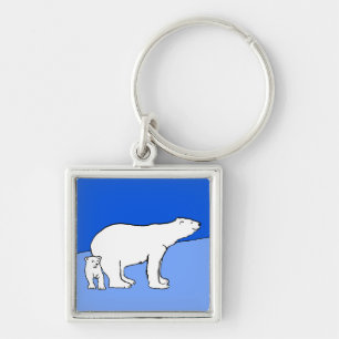 Polar Bear Mom and Cub Painting - Wildlife Art Keychain