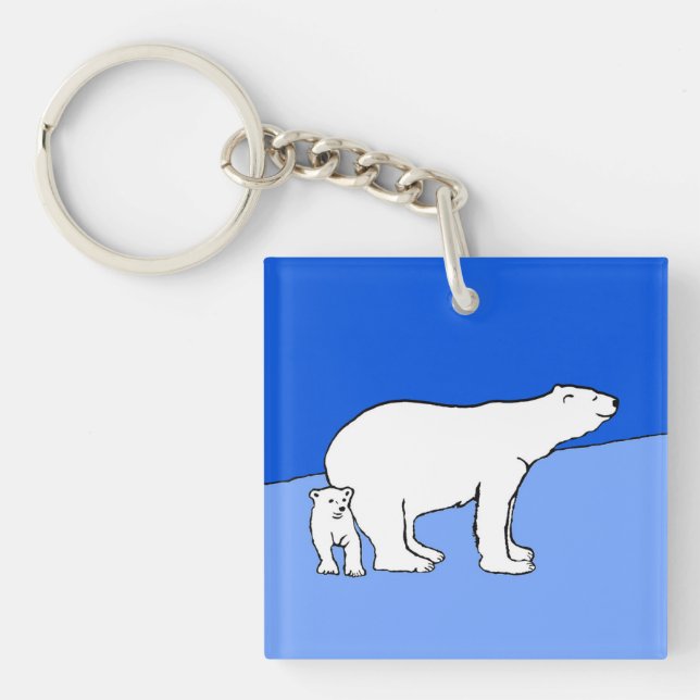 Polar Bear Mom and Cub Painting - Wildlife Art Keychain (Front)