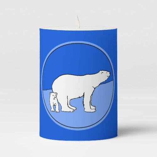 Polar Bear Mom and Cub Painting _ Wildlife Art Pillar Candle
