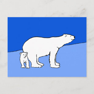 Polar Bear Mom and Cub Painting - Wildlife Art Postcard