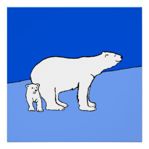 Polar Bear Mom and Cub Painting - Wildlife Art Poster
