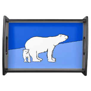 Polar Bear Mom and Cub Painting - Wildlife Art Serving Tray
