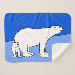 Polar Bear Mom and Cub Painting - Wildlife Art Sherpa Blanket