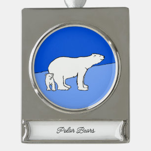 Polar Bear Mom and Cub Painting - Wildlife Art Silver Plated Banner Ornament