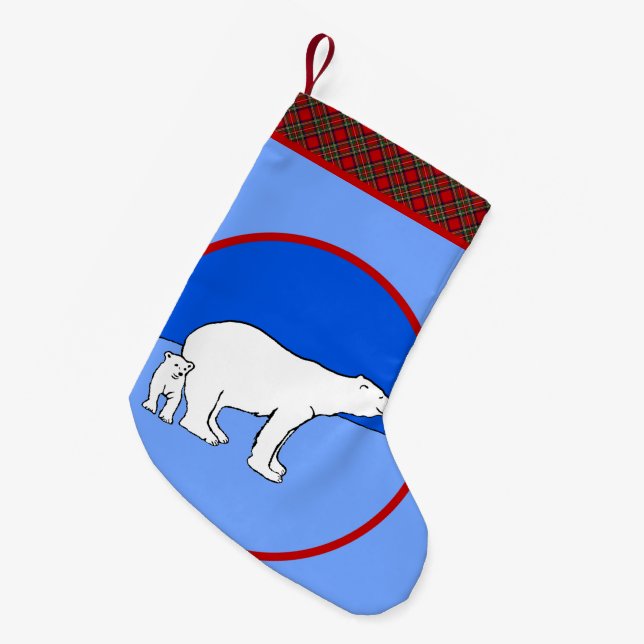 Polar Bear Mom and Cub Painting - Wildlife Art Small Christmas Stocking (Front (Hanging))