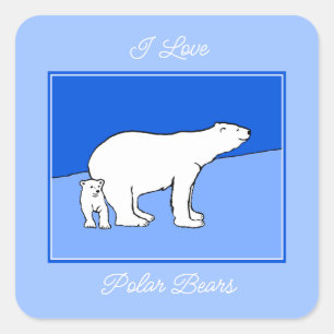 Polar Bear Mom and Cub Painting - Wildlife Art Square Sticker