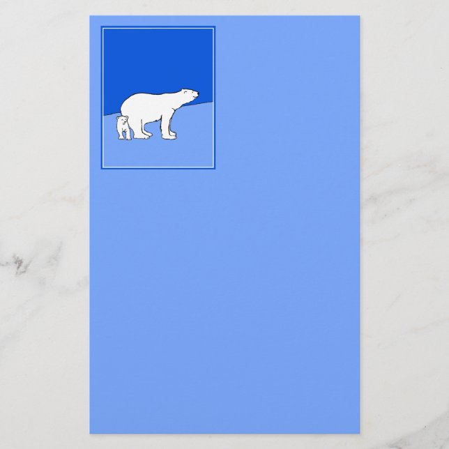 Polar Bear Mom and Cub Painting - Wildlife Art Stationery (Front)